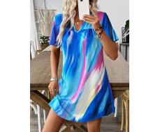 SHEIN SHEIN LONESS Women's Short Sleeve Random Color Printed Dress SKU: sz2404106763179164