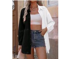 Рубашка SHEIN Frenchy Women Color-Blocking Long Sleeve Single-Breasted Summer Shirt