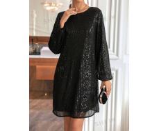 SHEIN Privé Women's Lantern Sleeve Glitter Dress SKU: sz2309279961078660