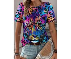 Spring And Summer Leopard Animal 3D Graphic Round Neck Fashion T-Shirt SKU: sz2403264844206166