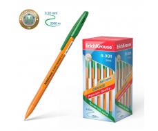 Ручка шариковая ErichKrause R-301 Orange Stick, узел 0.7 мм, чернила зелёные, длина линии письма 2000 метров, штрихкод на ручке ФАСОВКА ПО 5 шт.