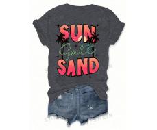 SHEIN LUNE Summer Holiday Coconut Tree & Plant Printed Women's T-Shirt For Beach SKU: sz2405106068762920