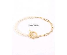 1pc Simple And Stylish Faux Pearl Beaded Unisex Bracelet For Beach Wear In Summer