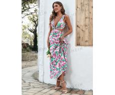 SHEIN VCAY Women's Floral Print Cut-Out Waist Dress SKU: sz2312207890039153