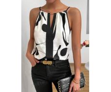 Женские белые летние модные черно-белые рубашки с цветными блоками и графическим принтом SHEIN Privé, элегантный топ-блузка с завязками на шее АРТИКУЛ: sz2404022459397495