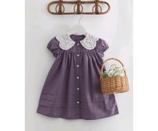 Toddler Girls Contrast Eyelet Embroidery Statement Collar Puff Sleeve Dress