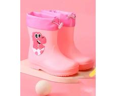 1pair Pink Kids' Cute Cartoon Rain Boots For Girls & Waterproof Non-Slip Boys' Sports Water Shoes, Suitable For Outdoor And Campus In Rainy Days