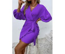 SHEIN Privé Surplice Neck Knot Wrap Dress SKU: sw2212275375536838