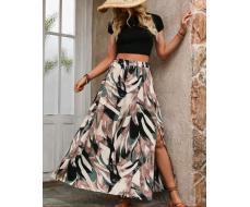 SHEIN VCAY Random Printed High Slit Long Skirt