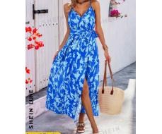 SHEIN LUNE Allover Print Split Thigh Belted Cami Dress