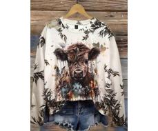 SHEIN Unity Autumn Casual Floral & Animal Print Long Sleeve T-Shirt SKU: sz2408267172719340