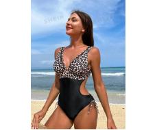 SHEIN Swim Leopard Print Cut Out Drawstring Side One Piece Swimsuit SKU: sw2301132941150010