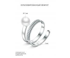 Кольцо из серебра с культивированным жемчугом и фианитами родированное К50181р1005