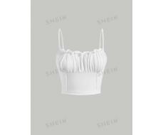 SHEIN MOD Ruched Bust Frill Trim Summer White Cami Top SKU: sw2207206551279585