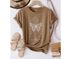 SHEIN Essnce Moon And Butterfly Print Tee SKU: sz2303220049749127