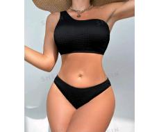 SHEIN DD+ Ladies' Solid Color Textured Bikini Set Summer Beach