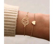 ПРИСТРОЙ!!!   Двойной браслет Simple Personality Hollow Lotus & Heart 2pcs Bracelet Set