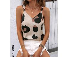 SHEIN LUNE Women Summer Casual Leopard Print V-Neck Sleeveless Blouse