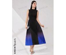 Платье SHEIN Modely Ombre Pleated Hem Mock Neck Dress