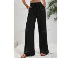 SHEIN LUNE Drawstring Waist Wide Leg Trousers SKU: sz2306094335477554