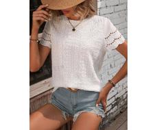 SHEIN LUNE Eyelet Embroidery Scallop Trim Tee