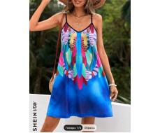 SHEIN VCAY Vacation Feather Printed Women's Cami Dress