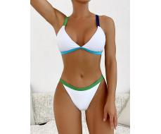 SHEIN Swim Ladies Color-Blocked Bikini Set With Trim For Vacation,Summer Beach SKU: sz2401085301963049