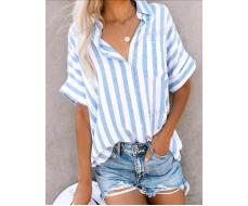 EMERY ROSE Striped Batwing Sleeve Contrast Piping Pocket Shirt