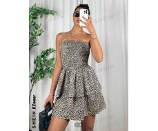 SHEIN EZwear Leopard Print Two-Layer Hem Tube Dress