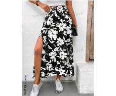 SHEIN Frenchy Women's High Slit Floral Printed Summer Skirt,Bridgerton,Old Money,Simple,Minimalist,