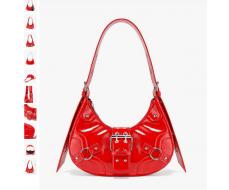 Funky Punk Style Steampunk Punk Style Buckle, Red PU Leather All-Match Shoulder Bag Zipper Buckle Design Decoration For Teen Girls, Women, College Students, Party Girls, Perfect For , Gift, The Day Of The Dead SKU: sg2302153030056317