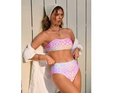 SHEIN Swim Vcay Gradient Print Bandeau Bikini Set, Summer Beach Swimsuit SKU: sz2403091643637293