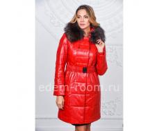 Красное зимнее пальто из эко-кожи  Артикул:R-517-R