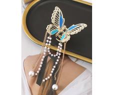 1шт Женский дизайн бабочки с кисточкой из искусственного жемчуга, модный коготь для волос для ежедневного украшения, Элегантный АРТИКУЛ: sc2303179373346437