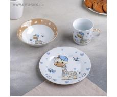 Набор детской посуды «Жирафик», 3 предмета: кружка 230 мл, миска 400 мл, тарелка 18 см
