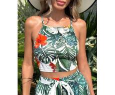 топ SHEIN VCAY Tropical Holiday Printed Crisscross Back Cropped Cami Top For Women In Summer SKU: sz2312022255818239