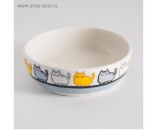 Миска керамическая "Пиксельные кошки", 12 х 3,5 см, бело-серая