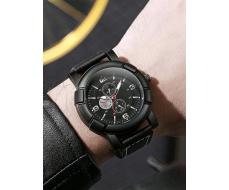 1pc Men's Stylish Business Quartz Watch With Thick Leather Strap, Suitable For Daily Wear And Gift Giving