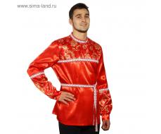 Русская мужская рубаха с кокеткой, цвет красный, р-р 52-54, рост 182 см