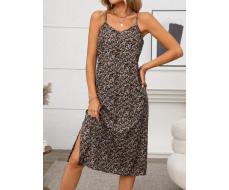 SHEIN LUNE Casual Floral Slit Spaghetti Strap Dress SKU: sz2409025459899677