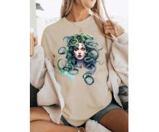 Women Loose Short Sleeve Casual T-Shirt With Portrait Print And Round Neck For Summer