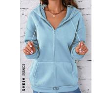 SHEIN Essnce Solid Color Drawstring Hooded Loose Fit Sweatshirt With Drop Shoulder