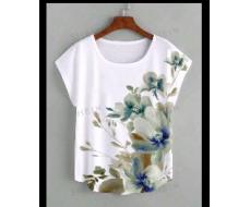 Floral Print Batwing Sleeve Curved Hem Tee