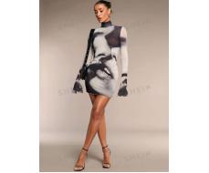 SHEIN BAE Women Figure Printed Turtleneck Long Sleeve Dress SKU: sz2406197297272043