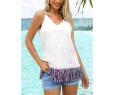 SHEIN VCAY Vacation/Beach Fringe Hem Cami Women Tank Top