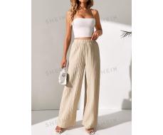 SHEIN Tall Solid Plisse Wide Leg Trousers SKU: sz2305261128213800