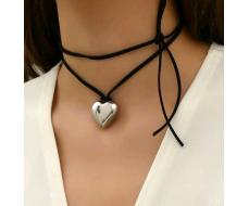 1pc Fashionable Creative Heart Pendant Necklace, Silver-Tone Heart Pendant On Adjustable Weaved Chain, Ideal For Festival Gift And Daily Wear