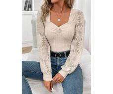 SHEIN Frenchy Women's Back To School Going Out Tops Winter Fall Outfits Lace Trimmed Texture Fabric Top With Plunging Neckline And Cupped Bust White Top Preppy Tops Long Sleeve Women Shirts SKU: sz2310242728338322