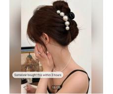 1pc Women's Elegant & Fashionable Oversized Acrylic Hair Claw With Apricot-Colored Double-Sided Faux Pearls, Suitable For Daily Wear, Dates And Vacations