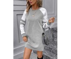 SHEIN LUNE Women's Contrast Color Raglan Long Sleeve Sweatshirt Dress SKU: sz2311282151531302